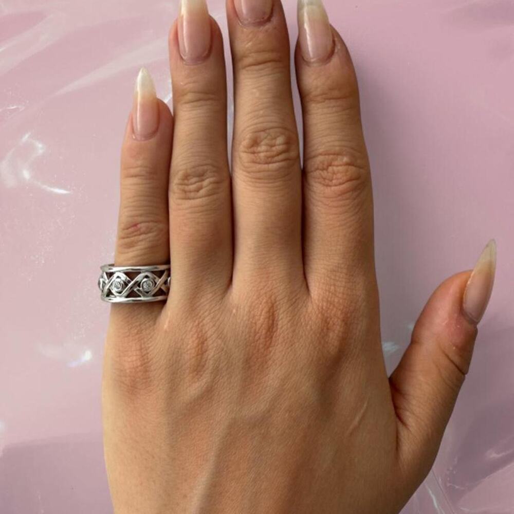 Y2K whimsy fairy 925 Sterling Silver woven gems thick band pinky ring Size 5